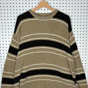 Old Skool Urban Wear Knit Sweater Size XL Brown Tan Striped CHUNKY‎ Grandpa 90s